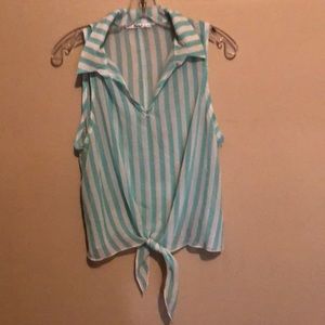 Blue and white striped blouse